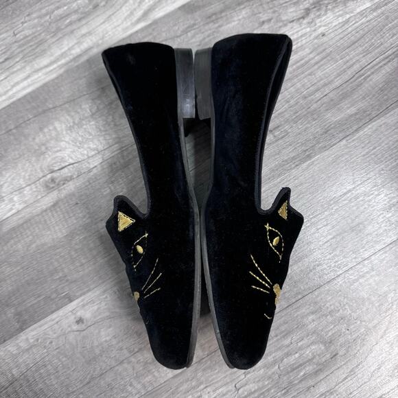Jon Josef Velvet Gold embroidered Cat loafers Black Made in Spain Womens 9 1/2 - Picture 4 of 9